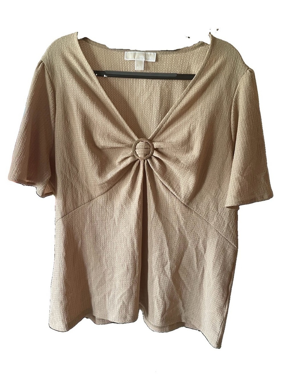 Michael Kors Beige Knot-Front Short Sleeve Blouse